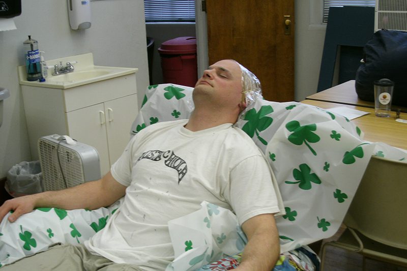 Scott in the chair waiting for his masking!