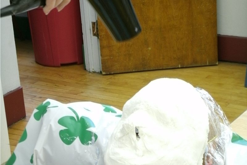 A blower is used to speed up the drying process.